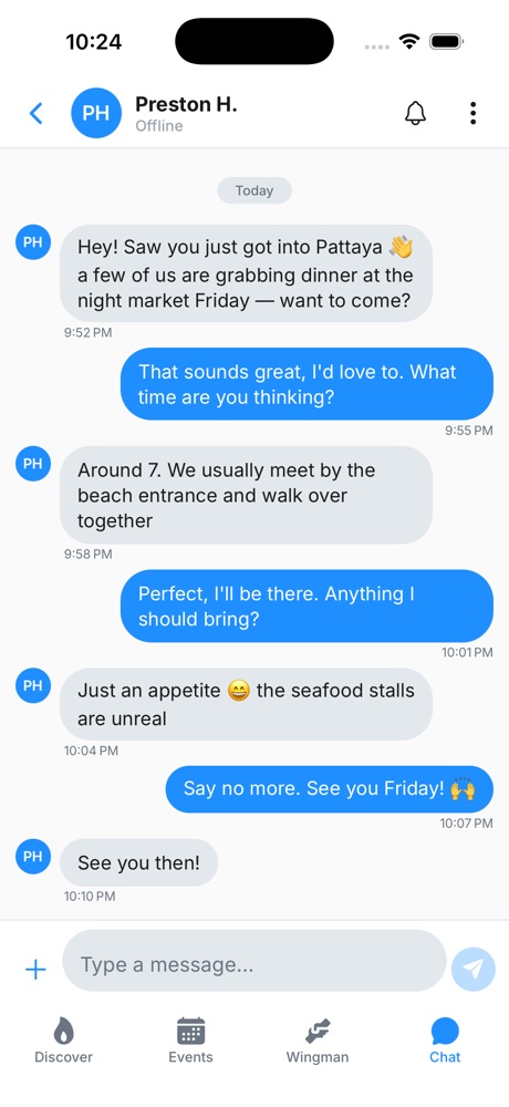 A chat planning to meet up at the night market